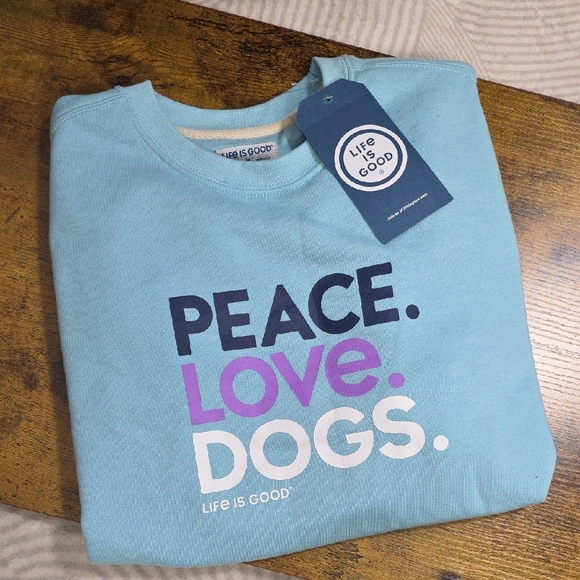 Life Is Good Blue and Purple Peace Love Dogs Sweatshirt - Picture 2 of 8